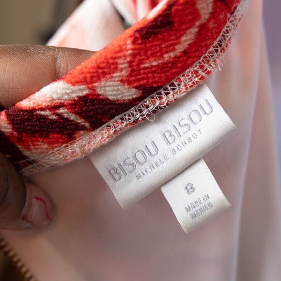 Bisou Bisou White Pink Rose Flroal Sheath Dress 8 - Picture 6 of 6